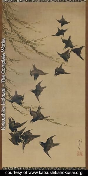Katsushika Hokusai - Willow and Birds
