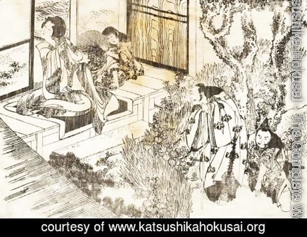 Katsushika Hokusai - A man is watching a beautiful woman