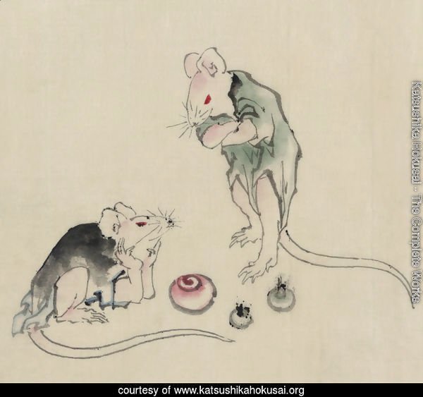 Two mice, one lying on the ground with head resting on forepaws