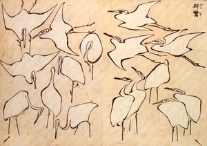 Katsushika Hokusai - Cranes from Quick Lessons in Simplified Drawing
