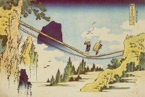 Katsushika Hokusai - Suspension Bridge on the Border of Hida and Etchu Provinces (Hietsu no sakai tsuribashi)