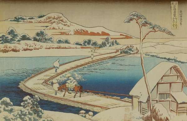 View of the Old Boat-Bridge at Sano in Kozuke Province (Kozuke Sano funabashi no kozu) by Katsushika Hokusai