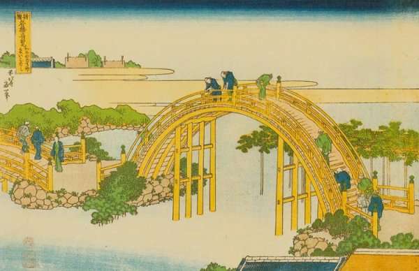 Drum Bridge at Kameido Shrine (Kameido tenjin taikobashi) by Katsushika Hokusai