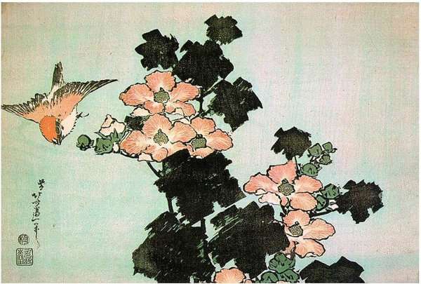 Hibiscus and Sparrow by Katsushika Hokusai