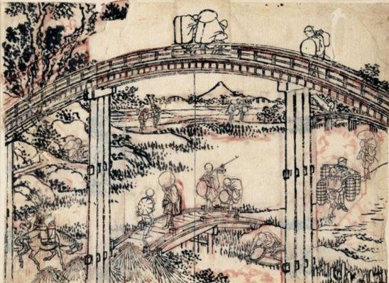 Dessin Preparatoire Et Planche Du Livre Les Cent Vues Du Mont Fuji