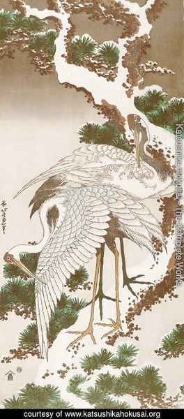 Katsushika Hokusai - Cranes on a Snowy Pine