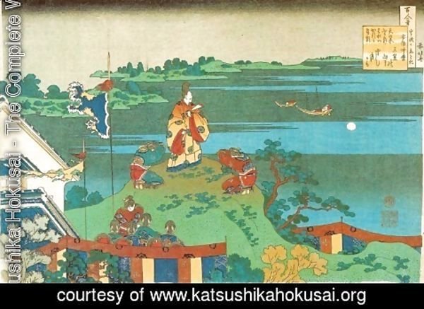 Katsushika Hokusai - Nakamaro Watching the Moon from a Hill (Abe no Nakamaro)