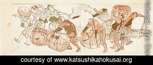 Katsushika Hokusai - Men Rolling Casks