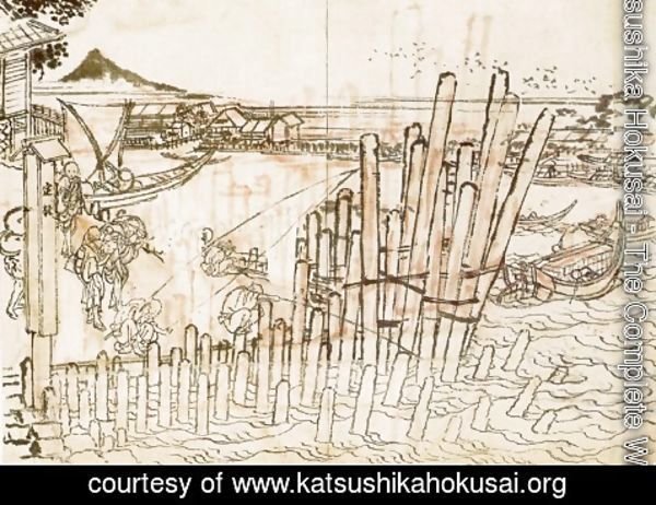Katsushika Hokusai - Fishing at Shimadagahana