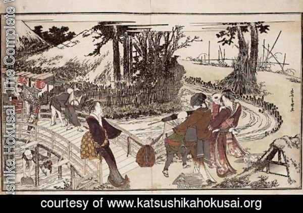 Katsushika Hokusai - Village by a Bridge