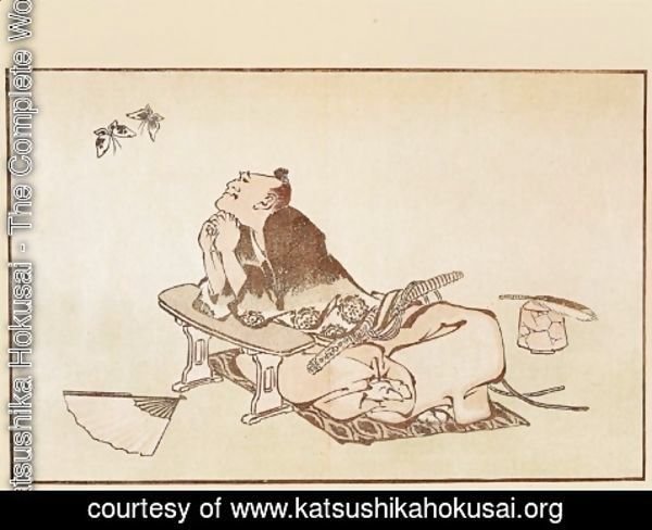 Katsushika Hokusai - Philosopher Watching a Pair of Butterflies