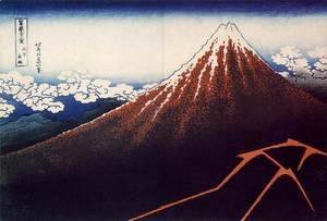Katsushika Hokusai - Thunderstorm at the foot of the mountain