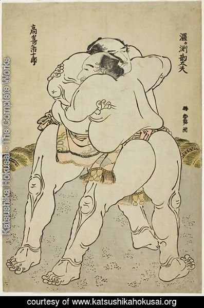 Katsushika Hokusai - The Sumo wrestlers Uzugafuchi Kandayu and Takasaki