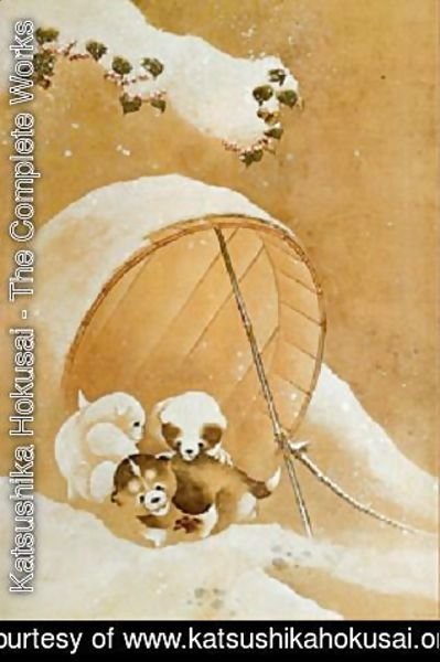 Katsushika Hokusai - Puppies in the Snow