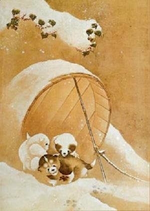 Katsushika Hokusai - Puppies in the Snow
