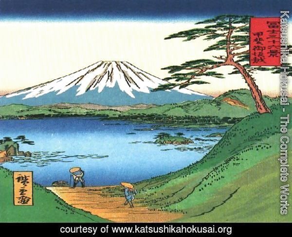 A Green Hilly View of Mt Fuji over a Lake