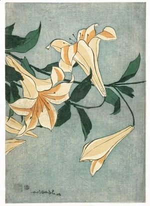 Katsushika Hokusai - Lys Oranges Et Roses