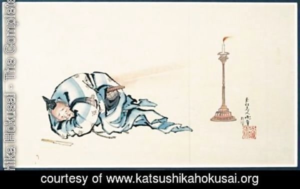 Katsushika Hokusai - Dessin  Un Acteur De Kyogen Pres D'Un Chandelier
