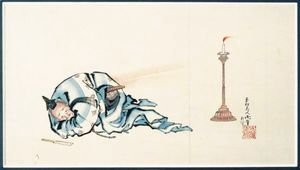 Katsushika Hokusai - Dessin  Un Acteur De Kyogen Pres D'Un Chandelier