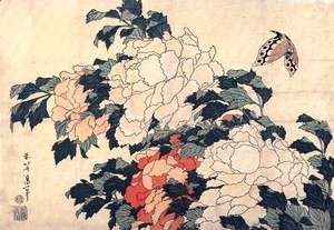 Katsushika Hokusai - Poenies and butterfly