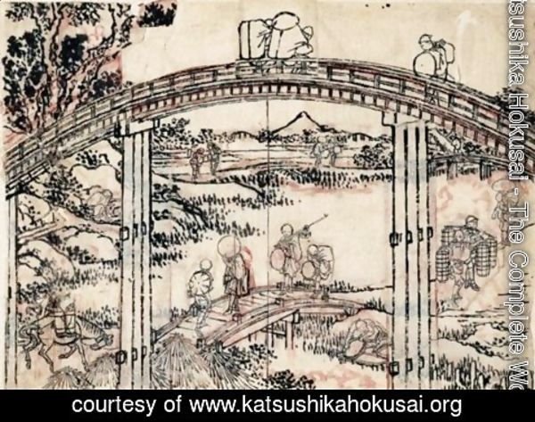 Katsushika Hokusai - Dessin Preparatoire Et Planche Du Livre Les Cent Vues Du Mont Fuji