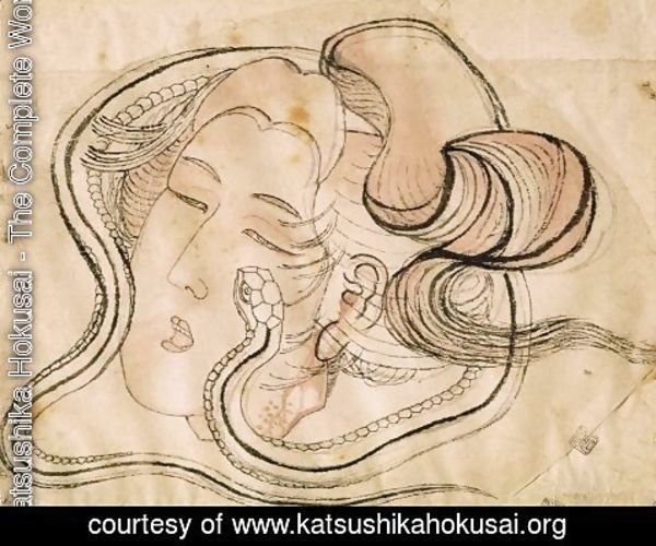 Katsushika Hokusai - Head of the snake woman