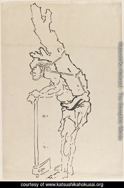 Drawing of Man Resting on Axe and Carrying Part of Tree Trunk on His Back