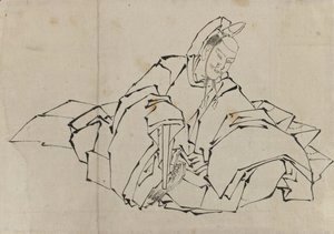 Katsushika Hokusai - Drawing of Seated Nobleman in Full Costume