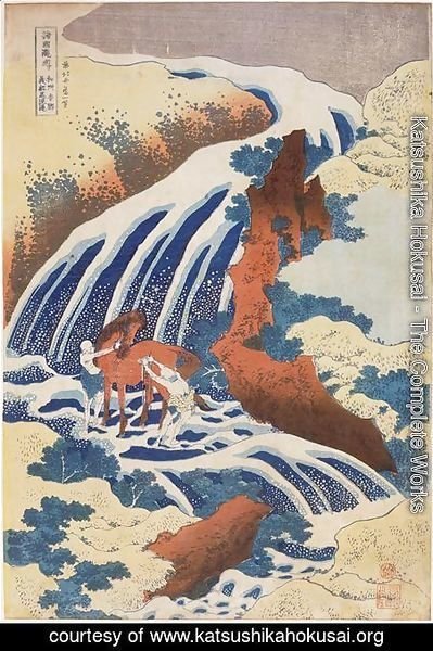 Katsushika Hokusai - Waterfall Yoshino in Yamato province where Yoshitne washed his horse