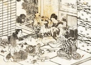 Katsushika Hokusai - Three women and two children