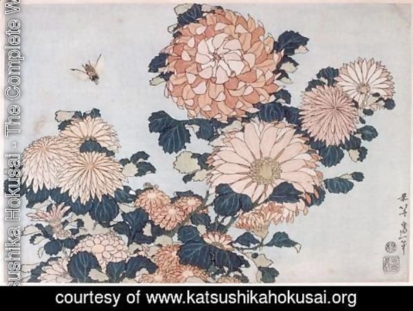 Katsushika Hokusai - Chrysanthemums and Horsefly
