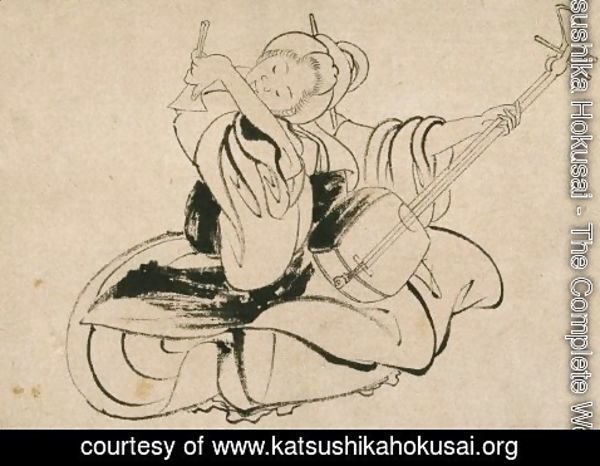 Katsushika Hokusai - Seated Woman with Shamisen