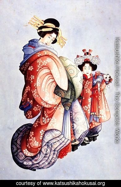 Katsushika Hokusai - Oiran and Kamuro