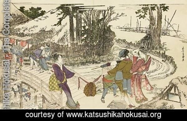 Katsushika Hokusai - Women walking in a garden