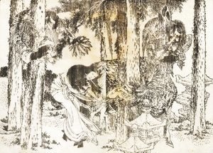 Katsushika Hokusai - A woman makes a cursing ritual ceremony