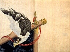 Katsushika Hokusai - Hawk on a ceremonial stand