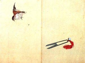 Katsushika Hokusai - Pair of sissors and sparrow