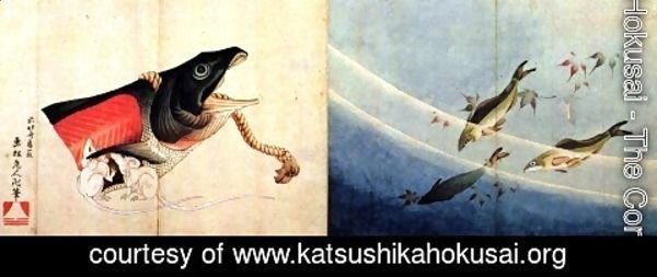 Katsushika Hokusai - Salted salmond and mice