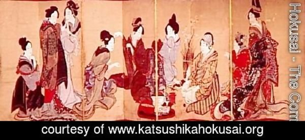 Katsushika Hokusai - Nine women playing the game of fox