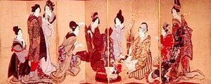 Katsushika Hokusai - Nine women playing the game of fox