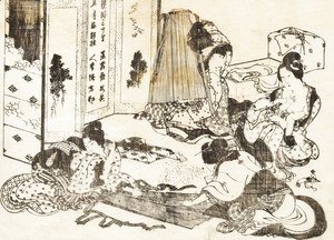 Katsushika Hokusai - Scene of housekeeping. Four women are working