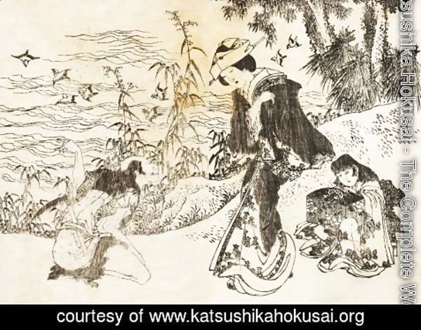 Katsushika Hokusai - A bride is on her way with her maid