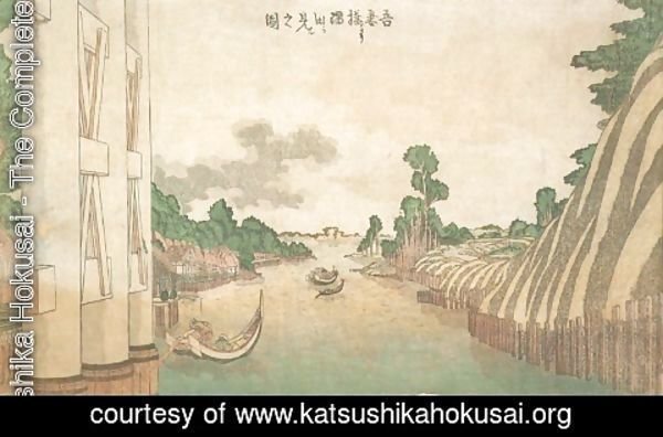 Katsushika Hokusai - Sumida River Seen from Azuma Bridge (Azumabashi yori Sumida wo miru no zu)