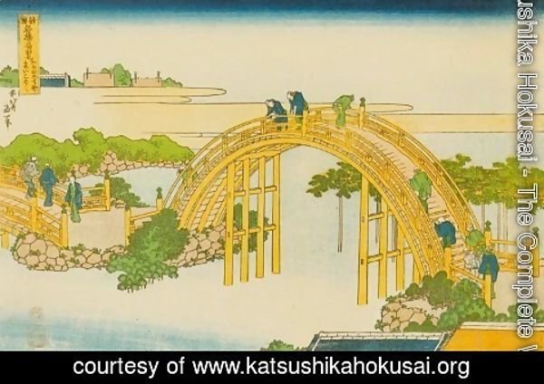 Katsushika Hokusai - Drum Bridge at Kameido Shrine (Kameido tenjin taikobashi)