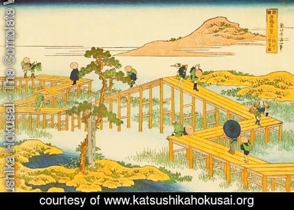 Katsushika Hokusai - Ancient View of Yatsuhashi in Mikawa Province (Mikawa no Yatsuhashi no kozu)