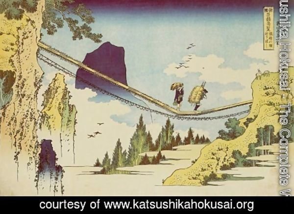 Katsushika Hokusai - Suspension Bridge on the Border of Hida and Etchu Provinces (Hietsu no sakai tsuribashi)