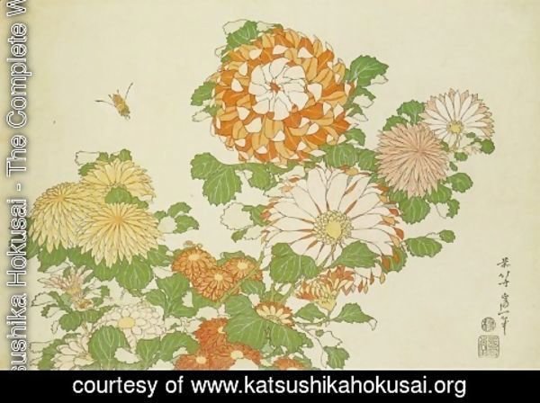 Katsushika Hokusai - Chrysanthemum and Bee